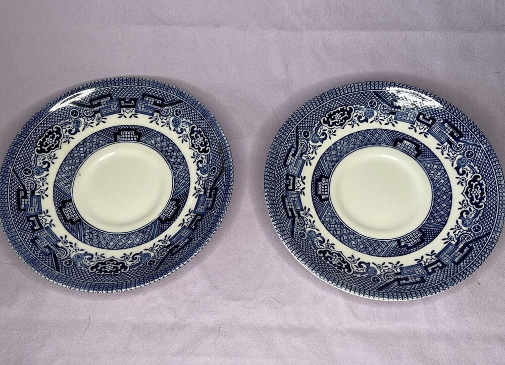 English Blue Willow CHURCHILL Porcelain 5.5 in. (2 cup Saucers)